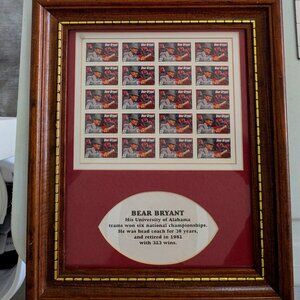 Paul "Bear" Bryant Commemorative Stamps (2 framed sheets and 1 Sheet of Stamps
